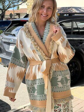 ALANUI Icon Jacquard Cardigan in Off White Multicolor, Size Medium